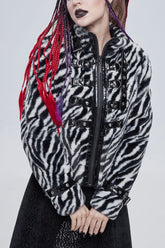 Veste Punk pour Femme avec Design Rayé Noir/Blanc, Ceinture Brillante avec Décoration Boucle en Forme de D